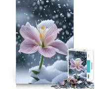 Pink Flower in Snowfall Jigsaw Puzzles 1000 Piece for Adults Strengthen Recall Leisure Fun Quality Edge Elegant Gift (50x75cm)