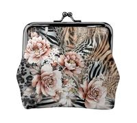 Pink Flower Leopard coin purse for women,small womens wallet,small makeup bag for purse,ultra-thin retro change wallet, Black, One Size, Art Deco
