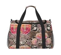 Pink Flower Leopard Full Print Travel Duffle Bag with Adjustable Shoulder Strap,Large Capacity Twill Polyester Crossbody Bag for Gym,Weekend Trips Outdoor Activities