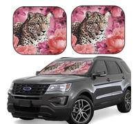 Pink Flower Leopard Print Car Sun Shade Windshield 2-Piece Foldable Front Windshield Sun Visor Sunshade for Car Windshield, L