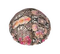 Pink Flower Leopard Printed Bathing Cap, Dual Layer Hair Protector, Elastic Hair Cover For Washing Face, 10.6in/27cm
