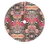 Pink Flower Leopard Thick Christmas Tree Skirt With Flannel Backing,Polyester Water-Resistant Full Print Holiday Tree Collar For Christmas,Halloween,New Year Decorations