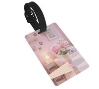 Pink Flower Luggage Tags for Suitcases, PVC Suitcase Tag with Secure Strap Suitcase Identifier with Privacy Name Card for Travel Bag Tags Personalized Baggage Tag for Women Men