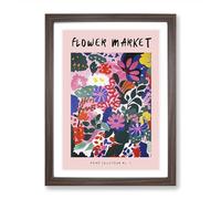Pink Flower Market Exhibition No.4 Framed Print | A2 Walnut Framed Wall Art | Ready to Hang | Modern Floral Picture | Living Room Bedroom Lounge Office