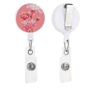Pink Flower Minimalist Anime Style Retractable Badge Holder Reel Clip ID Card Holder for Doctor Nurse Student Office Worker