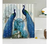 Pink Flower Peacock Shower Curtain Washable Bath Curtains,with 12 Hooks and Weighted Hem,Fabric Shower Curtains Outdoor Waterproof Polyester for Bath Tub and Shower Stall,90x200cm W36*L79 Inch