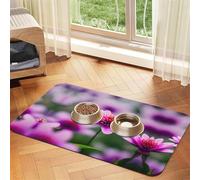 Pink Flower Purple Butterfly 1 Absorbent Leather Pet Tablecloth Non-Slip Dining Pad For Puppy Kitten Food Water Bowls