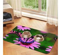 Pink Flower Purple Butterfly Absorbent Leather Pet Tablecloth Non-Slip Dining Pad For Puppy Kitten Food Water Bowls
