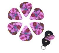 Pink flower purple butterfly Print Guitar Picks 6 Pack Guitar Plectrums with Pick Holders Bass Picks For Acoustic Guitar Bass Electric Ukulele Includes 0.46mm, 0.71mm, 0.96mm