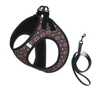Pink Flower Purple Butterfly Print Step in Dog Harness and Leash Set,Adjustable Reflective Harness for Small Dogs Cats