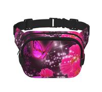Pink Flower Purple Butterfly Print Stylish and Practical Waist Bag,Adjustable,Perfect for Travel,and Outdoor Activities