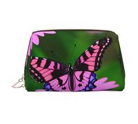 Pink Flower Purple Butterfly Printed Portable Beauty Case, Compact Travel Pouch with Organized Interior Slots for Daily