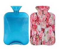Pink Flower Rose Hot Water Bottle with Cover, 2L Hot Water Bag for Pain Relief, Neck and Shoulder, Hand Feet Warmer