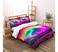 Pink Flower Sea Bedding Set 3D Digital Printing Space Themes Duvet Cover Set 3 Pieces Microfiber Quilt Cover Suitable for Family,couple,children with Pillow Super King（260x220cm）