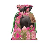 Pink Flower Show Steer Cows Cattle Christmas Drawstring Sack Gift Bag, Lightweight And Cute In Design