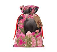 Pink Flower Show Steer Cows Cattle Christmas Drawstring Sack Gift Bag, Lightweight And Cute In Design