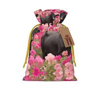 Pink Flower Show Steer Cows Cattle Christmas Drawstring Sack Gift Bag, Lightweight And Cute In Design