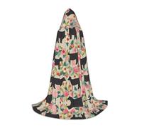Pink Flower Show Steer Cows Cattle Hooded Cape For Teenagers, Unisex Cloak Robe Hooded Halloween Costume Satin Witches Vampire Cloak Fancy Dress Up Children