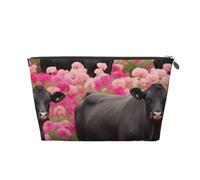 Pink Flower Show Steer Cows Cattle Leather Travel Wash Bag, Stylish and Durable, Easy to Carry