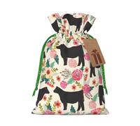 Pink Flower Show Steer Cows Cattle Print Christmas Drawstring Gift Bags Festive Sack Xmas Birthday Party Present Packaging