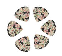 Pink Flower Show Steer Cows Cattle print Guitar Picks 12PCS Mixed Gauges(0.46/0.71/0.96mm) with Case, for Guitar/Ukulele