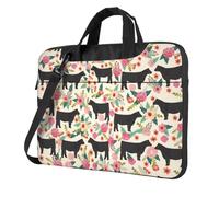 Pink Flower Show Steer Cows Cattle Print Laptop bag,portable single shoulder laptop Sleeve Case,Compatible with 13-15.6 in, Black, 13 inch