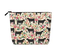 Pink Flower Show Steer Cows Cattle Print Makeup Bag Cute Cosmetic Bag for Women Makeup Pouch Travel Toiletry Bag for Lady