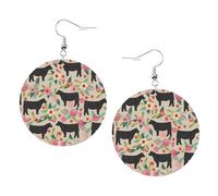 Pink Flower Show Steer Cows Cattle Print Piercing Round Leather Earrings Set 1 Pair Stylish Leather Earrings Dangle Hoop For Women Jewelry Gifts