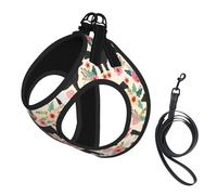 Pink Flower Show Steer Cows Cattle Print Small Dog Harness And Leash Set, Adjustable Soft Vest With 360° Reflective Straps For Cats Puppy