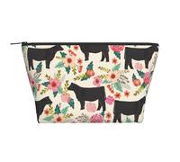 Pink Flower Show Steer Cows Cattle Print Women's Makeup Bag Daily Commute Cosmetics Storage Pouch Beach Travel Fashion Toothbrush Bag
