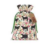 Pink Flower Show Steer Cows Cattle Print Xmas Drawstring Wrapping Bags For Xmas Package Storage, Christmas Party Supplies Favors