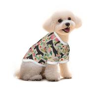 Pink Flower Show Steer Cows Cattle Printed Everyday Soft Cotton Dog Short Sleeve T-Shirt for Chihuahuas & Teacup Puppies & Small Dogs Breeds Stretchy Cat Outfit
