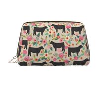Pink Flower Show Steer Cows Cattle Printed Large Makeup Organizer Versatile Toiletry Case with Secure Zipper Closure for Women