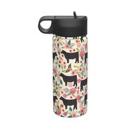 Pink Flower Show Steer Cows Cattle Printing Travel 18oz Sports Insulated Kettle Water Bottle Stainless Steel Kettle Portable Cup