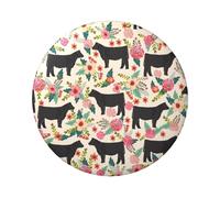 Pink Flower Show Steer Cows Cattle Round Badge - Durable Tin Plate Design With Full Front Print, Perfect For Custom Gifts And Apparel Decoration