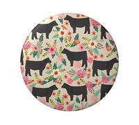 Pink Flower Show Steer Cows Cattle Round Badge - Durable Tin Plate Design With Full Front Print, Perfect For Custom Gifts And Apparel Decoration