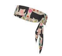 Pink Flower Show Steer Cows Cattle Sports Headband Double-Sided Head Wrap Breathable Sweat Wicking For Running Tennis Cycling