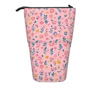 Pink Flower Standing Pencil Case Vintage Floral Pen Pouch Holder Telescopic Pencil Bag Pop Up Cosmetics Bag Stationery Organizer for School Office Travel