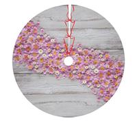 Pink Flower Thick Christmas Tree Skirt With Flannel Backing,Polyester Water-Resistant Full Print Holiday Tree Collar For Christmas,Halloween,New Year Decorations