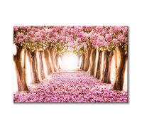 Pink Flower Tree Picture Artwork: Blooming Floral Forest Path Wall Art Painting on Canvas for Bedroom (45'' x 30'' x 1 Panel)