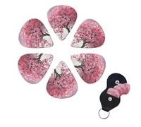Pink Flower Tree Print Guitar Picks 6 Pack with Organizer Storage Box for Custom Guitars for Men Women Guitar Accessory Ukulele