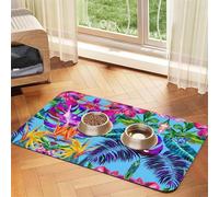 Pink Flower Tropical Plant Absorbent Leather Pet Tablecloth Non-Slip Dining Pad For Puppy Kitten Food Water Bowls
