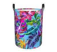 Pink Flower Tropical Plant Collapsible Oxford Fabric Laundry Hamper, Waterproof With Handles - Foldable Storage Basket For Bedroom, Bathroom, Kitchen, Nursery, Car & Toys