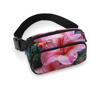 Pink Flower Tropical Plant Fanny Pack for Women Men Waist Bag Belt Bag Adjustable Casual Bag for Travel Sports Hiking, white, 7.9x5.1inches