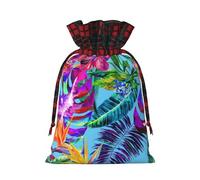 Pink Flower Tropical Plant Print Gift Drawstring Reusable Pouches For Holiday Birthday Wedding Party Favors Bags