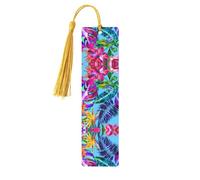 Pink Flower Tropical Plant Print Wooden Bookmark Bookmarks with Tassels Book Marks for Reading Hardcover Books Notebooks