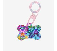 Pink Flower Tropical Plant Printing Fashion Dog Tags Acrylic Keychain Dog Bone Shape Double Sided Pattern Tags for Dogs and Cats