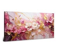 Pink Flower Wall Art for Bedroom Modern Watercolor Pink Marble Texture Wall Decor Abstract Plants Still Life Paintings Large Canvas Pictures Floral Poster Artwork Women Bathroom Decorations 20x40"