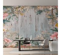 Pink Flower Wallpaper for Living Room, Wood Grain Wall Mural for Bedroom 500x350 cm, Non-Woven Photo Wallpaper, Home Decor D&O109