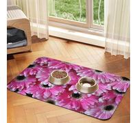 Pink Flower,Waterproof Pet Feeding Mat,PU Leather Placemats for Cat Dog Water Bowl,Food Mats,40x60cm